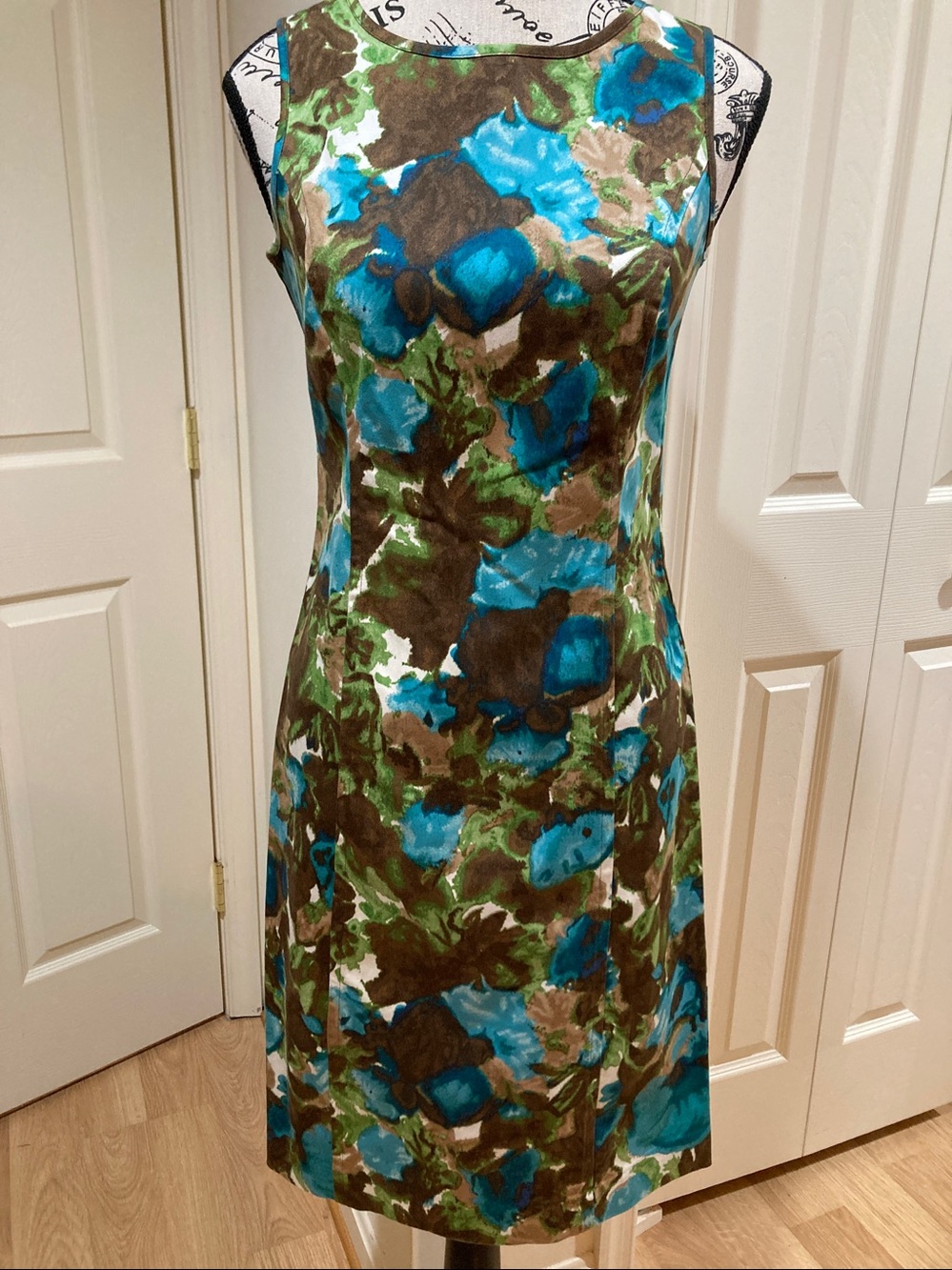 Talbots Sleeveless Multi-Floral Green Brown Blue Cotton A-line Dress - 4